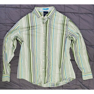 Tommy Bahama Mens Greenish Shirt Stripe Cotton Long Sleeve Size XL